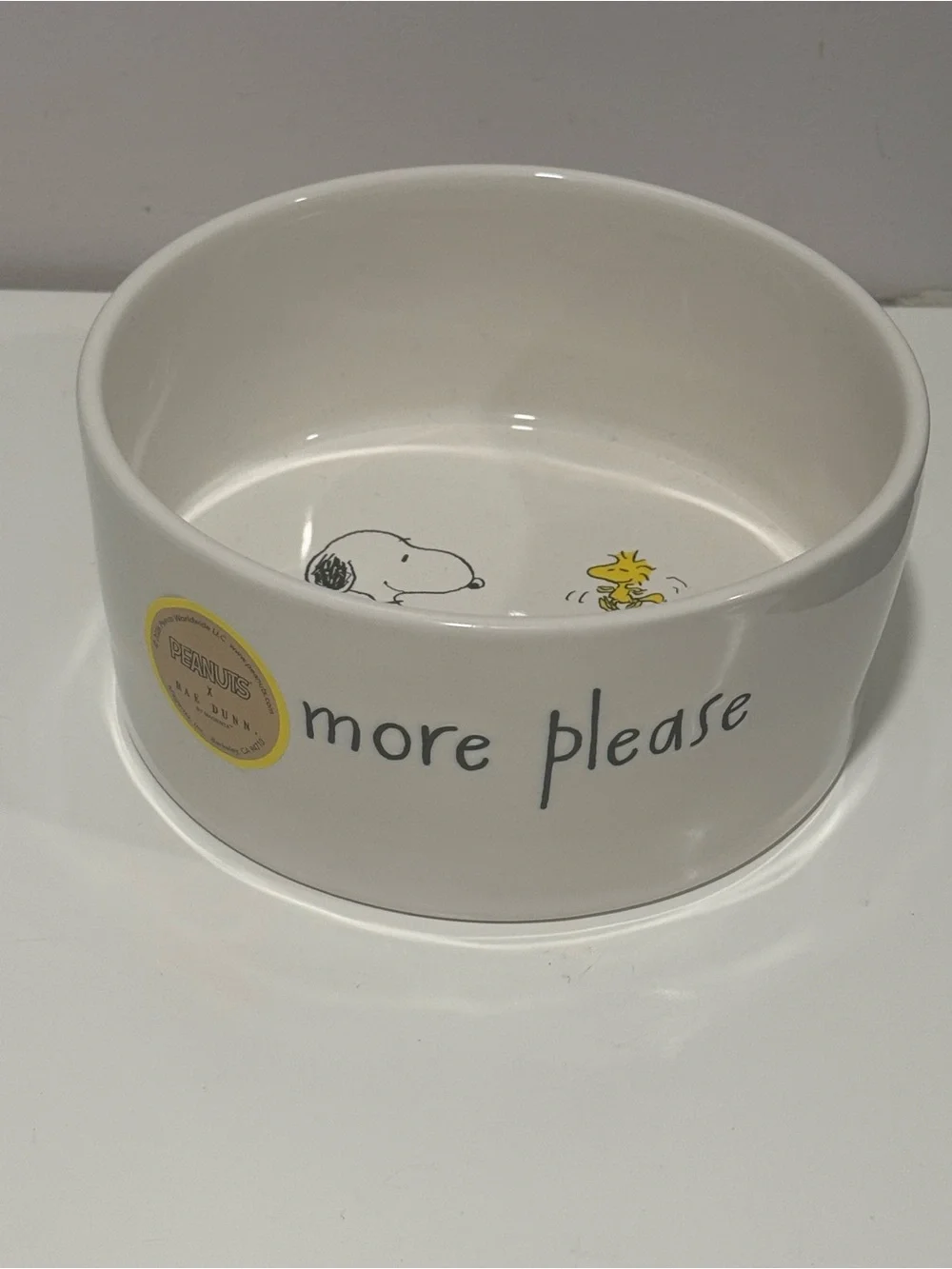 Rae Dunn Peanuts White Ceramic Bowl with Yellow Accent and Snoopy Artwork